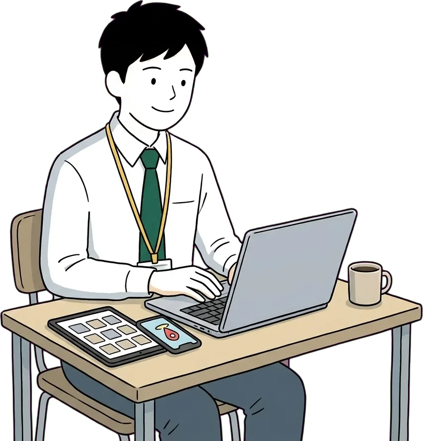 生徒集め係が教室の情報発信を代行している様子